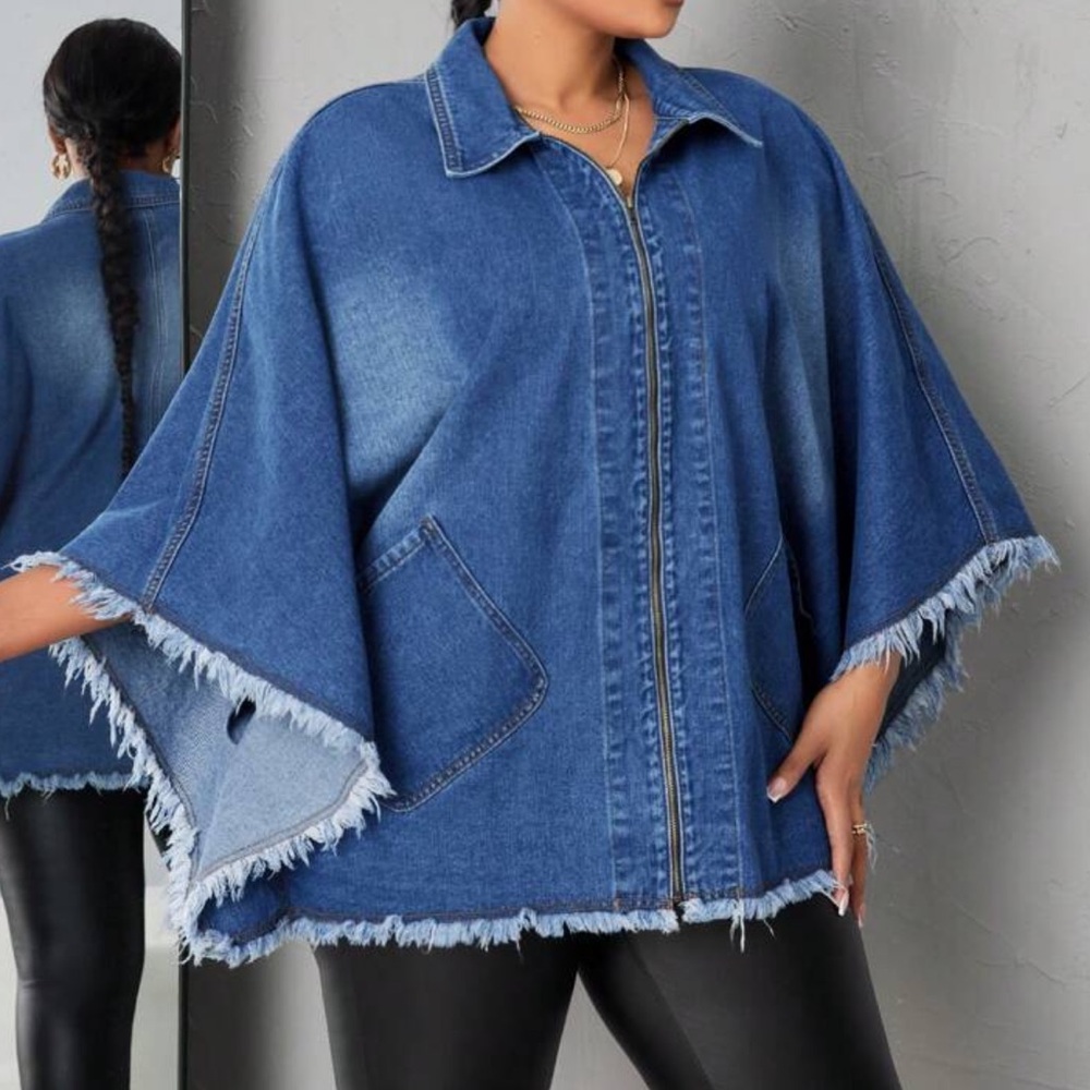 Plus Western frayed hem zip up Loose Fit Jacket - Picture 5 of 8